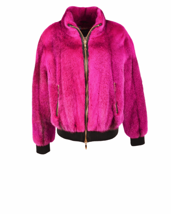 Fuxia Mink Jacket with Gold Zipper