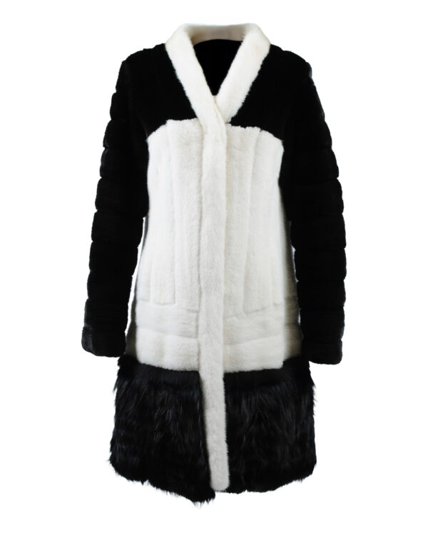 Black/White Mink Stroller w/ Black Fox Trim