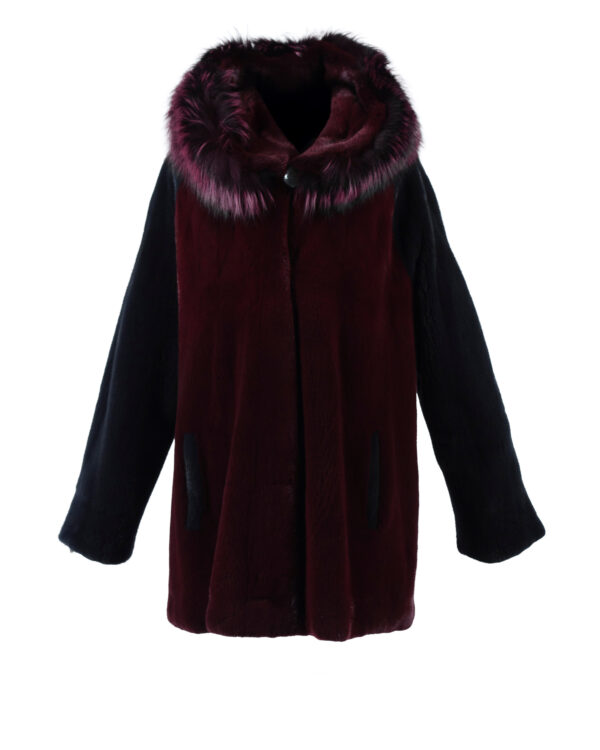 Burgundy/Charcoal Grey Mink Parka with Fox Trim