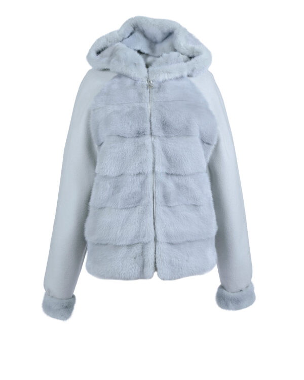 Powder Blue Wool/Mink Parka Zip Up