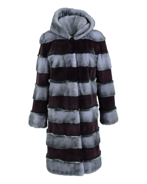 Sheared Burgundy/Blu Iris Metallic Chrome Mink Detail Parka