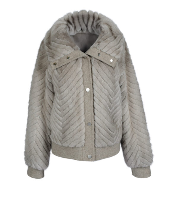 Taupe Chevron Mink/Cashmere Bomber Jacket