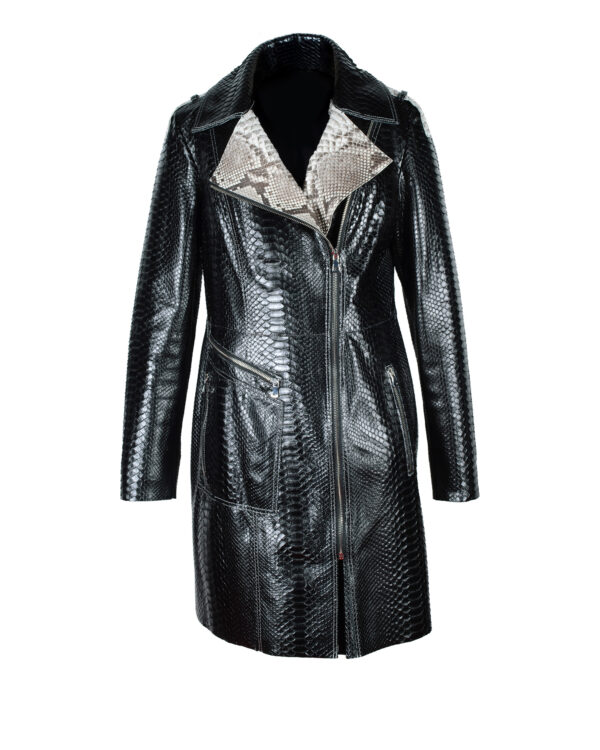 Women's Black Python Leather Coat