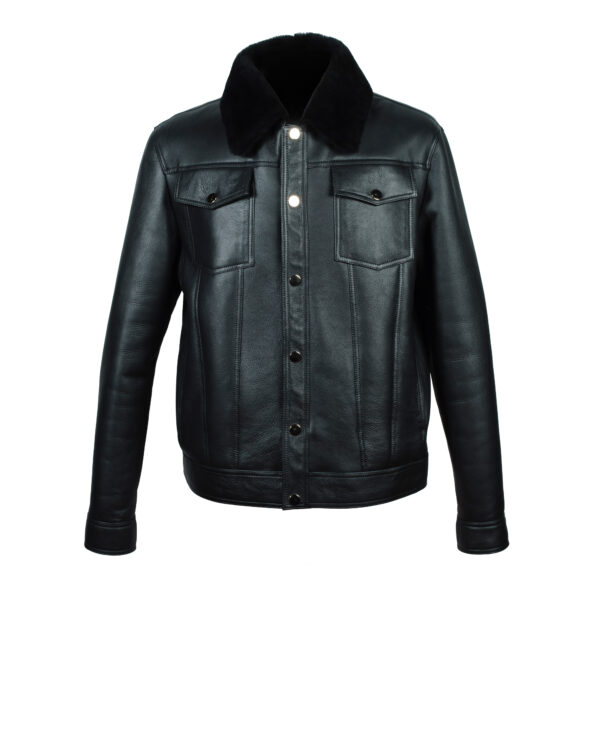 Men's Black Leather All Shearling Bomber